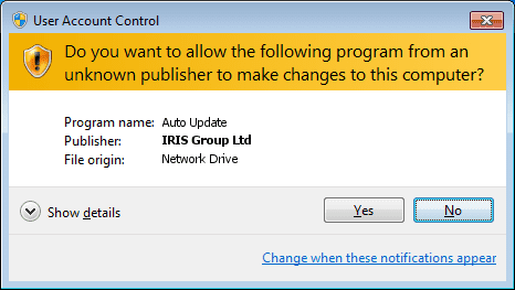 Windows user Account Controls Prompt for auto update