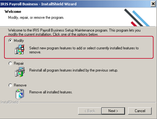 modify, repair or remove wizard options