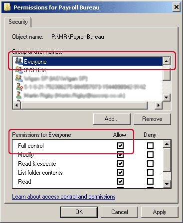 assign full control to user or group