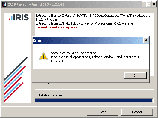 some files could not be created please close all applications reboot windows and restart this installation