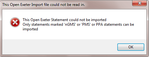 this open exeter statement could not be imported only statements marked nGMS or PMS or PPA statements can be imported