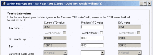 earlier year update current YTD previous YTD EYU value