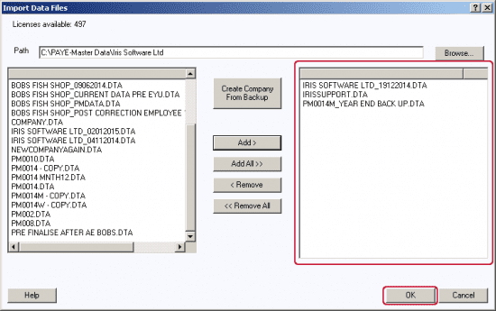 Files to be imported
