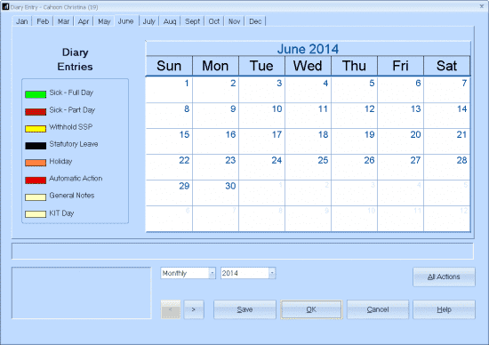 absence diary calendar view