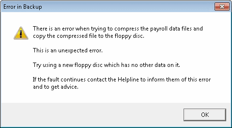 Backup compress payroll data files copy compressed floppy disc unexpected error