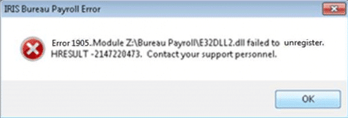 error 1905 module e32dll2.dll failed to unregister HRESULT 21472204732. Contact your support personnel