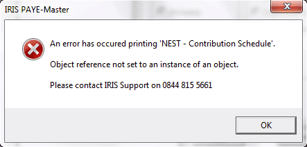 an error has occured printing NEST contribution schedule object reference not set to an instance of an object aviva friends life now pensions peoples pension scottish widows