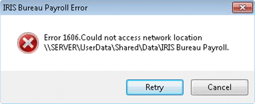 Error 1606. Could not access network location