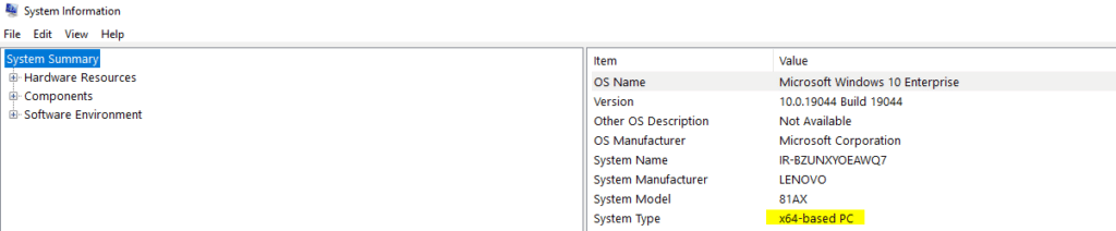 System Information | System Type