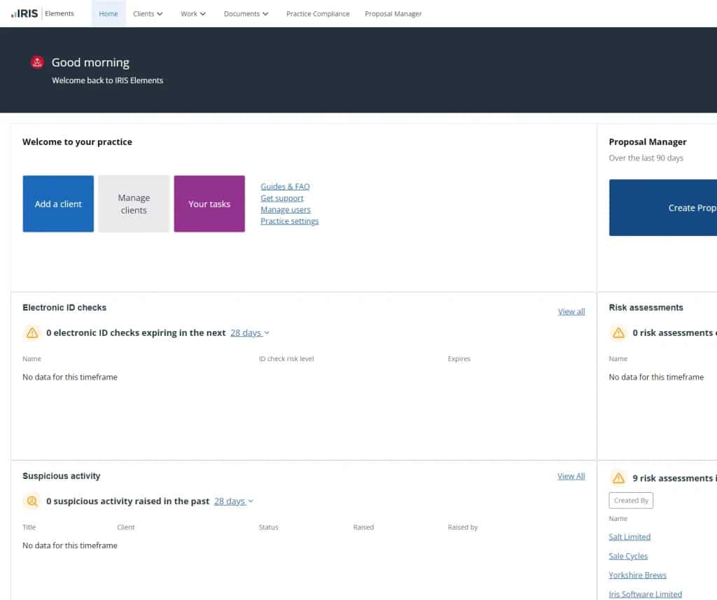 IRIS Elements Practice Management Dashboard