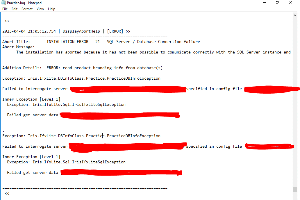 INSTALLATION ERROR - 21 - SQL Server / Database Connection failure ...