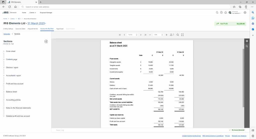 IRIS Elements Accounts Production - accounts software dashboard