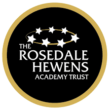 a black circle with white text and stars